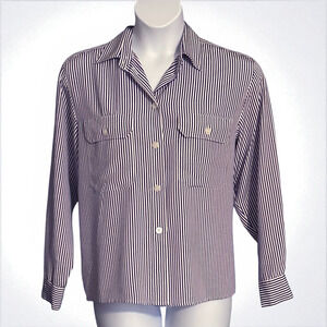 Vintage Rena Rowan Striped Button Up Shirt Size 12 Retro Pockets Vikings Purple